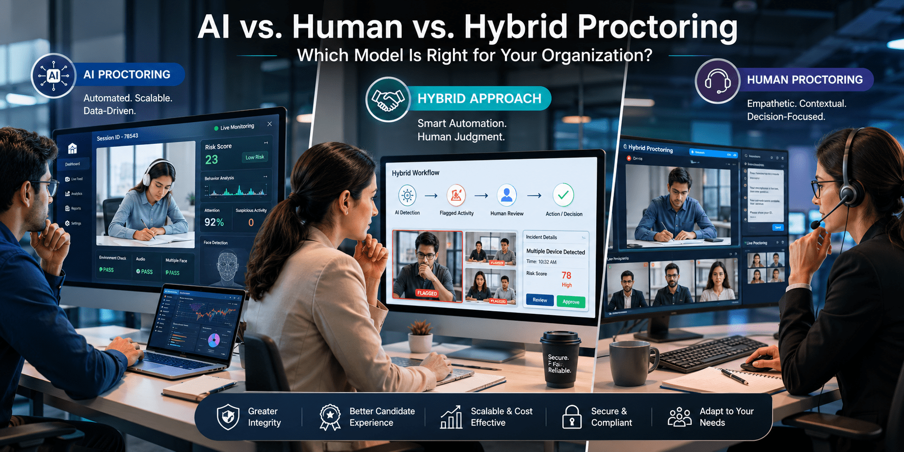 AI vs. Human vs. Hybrid Proctoring